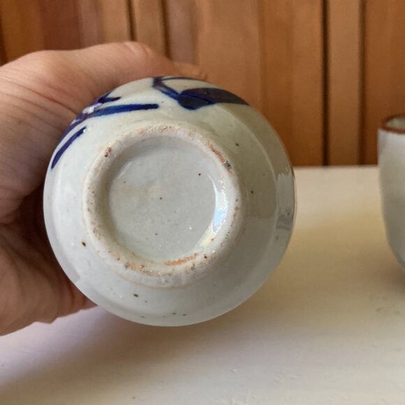 Vintage Handpainted Pottery Teacups Without Handles, Set of 2 - Picture 9 of 11